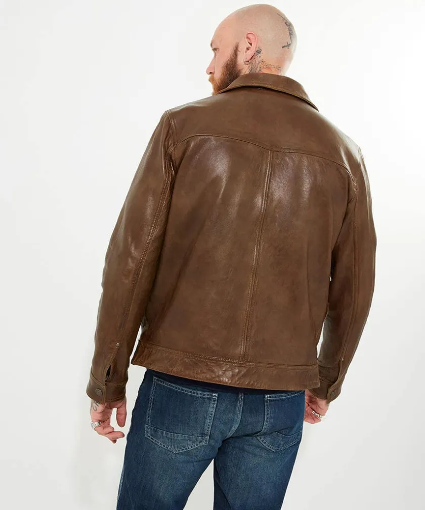 Joe Browns Trucker Leather Jacket- Leather Jackets|Coats & Jackets