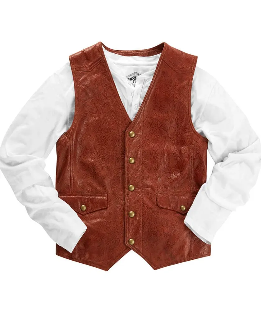 Joe Browns Embossed Leather Waistcoat- Waistcoats|Leather Jackets