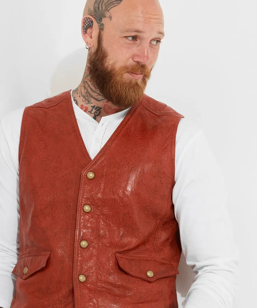 Joe Browns Embossed Leather Waistcoat- Waistcoats|Leather Jackets