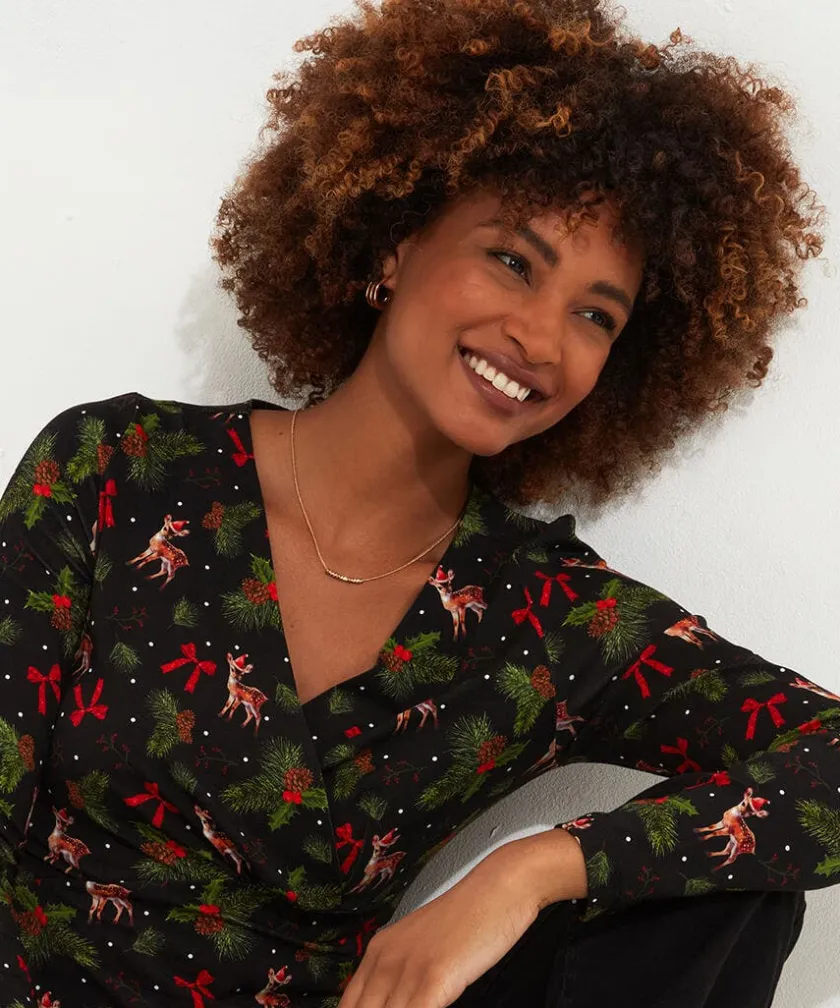 Joe Browns Feeling Festive Jersey Wrap Top-Women Women's Clothing|Novelty Gifts