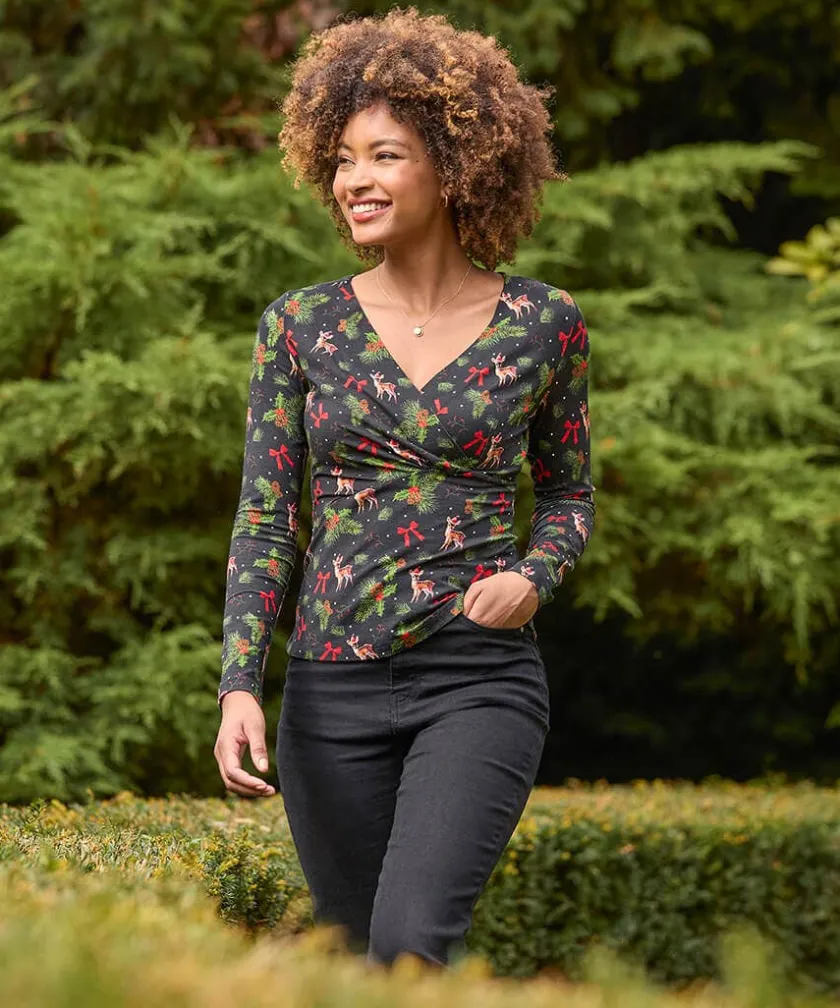 Joe Browns Feeling Festive Jersey Wrap Top-Women Women's Clothing|Novelty Gifts