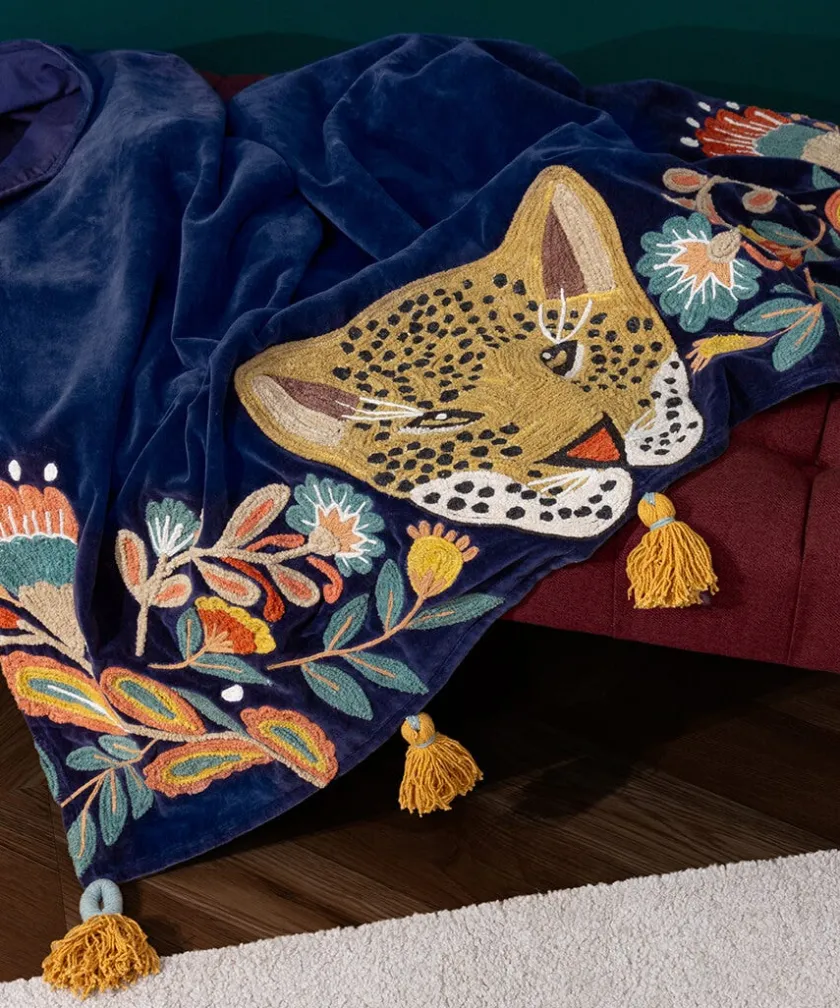 Joe Browns Lavish Leopard Embroidered Throw- Floral Décor|Animal Décor