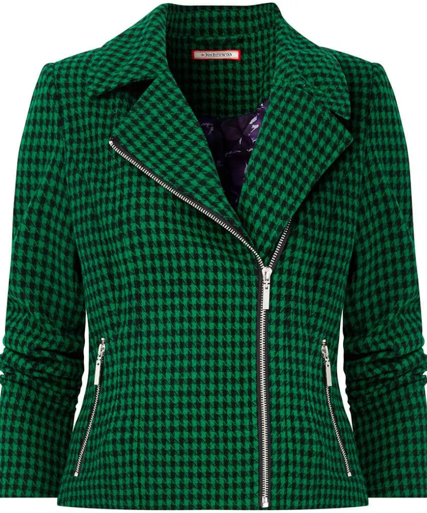 Joe Browns Meg Dogstooth Biker Jacket-Women Coats & Jackets