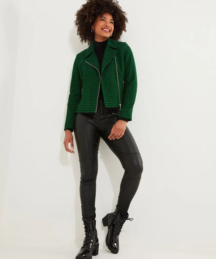 Joe Browns Meg Dogstooth Biker Jacket-Women Coats & Jackets