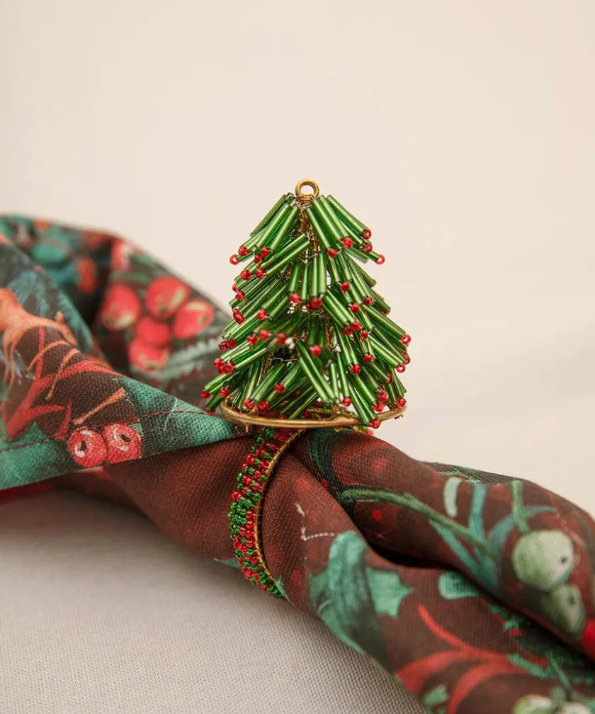 Joe Browns Set Of 4 Christmas Tree Beaded Napkin Rings- Kitchenware & Dining|Christmas Homeware