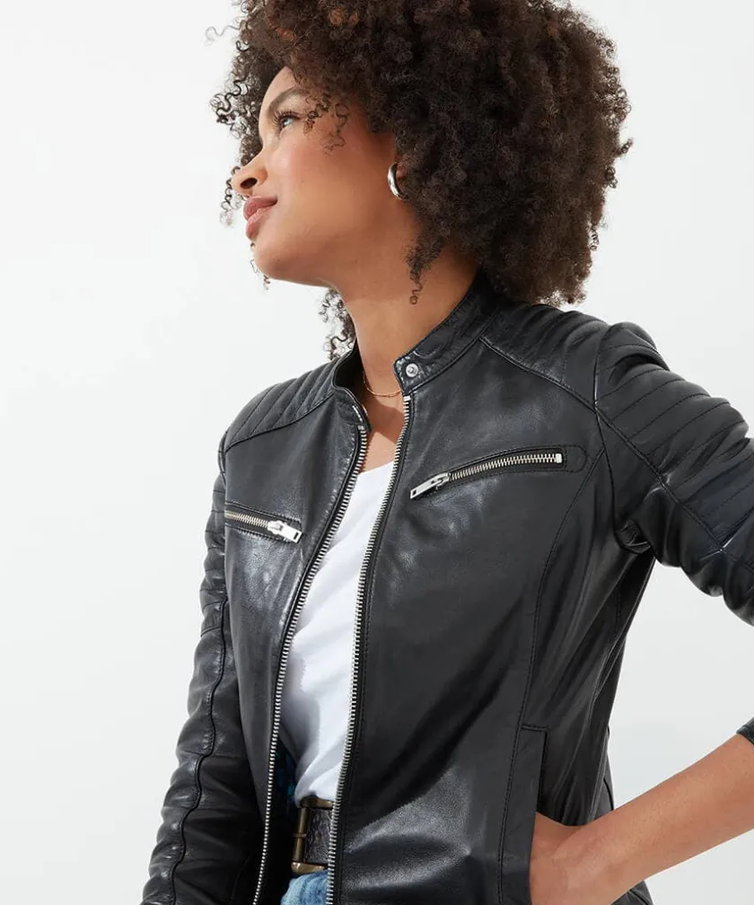 Joe Browns Victoria Zip Up Leather Biker Jacket-Women Leather Jackets|Coats & Jackets