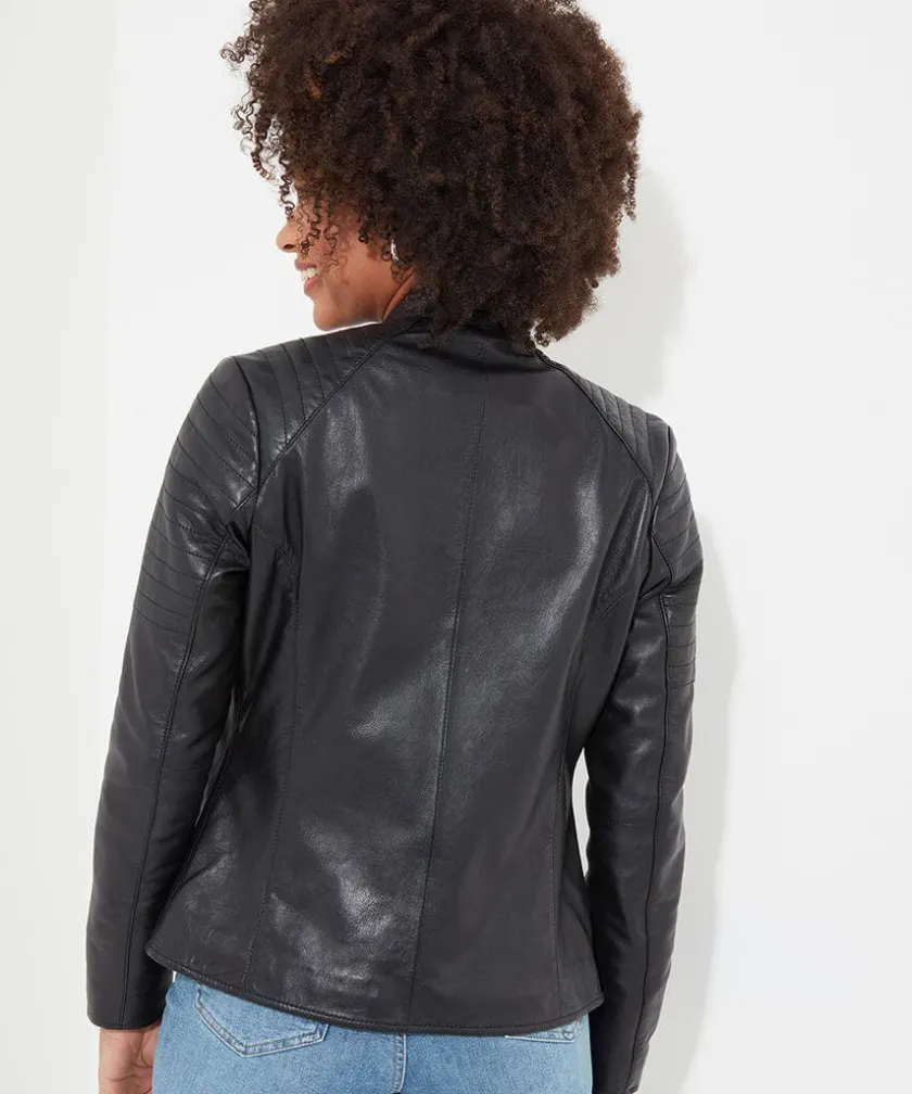 Joe Browns Victoria Zip Up Leather Biker Jacket-Women Leather Jackets|Coats & Jackets